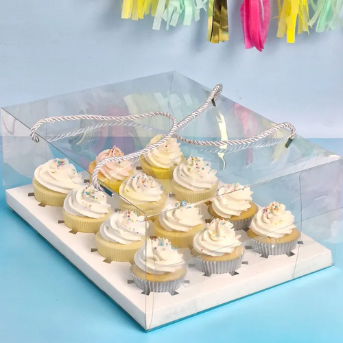 CAKE CRAFT | CLEAR CUPCAKE BOX WITH HANDLES | 12 HOLE INSERT