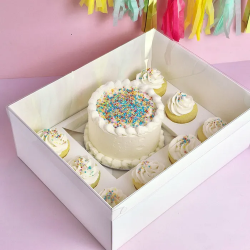 CAKE CRAFT | CLEAR LID | WHITE BENTO 8 HOLE CUPCAKE AND CAKE BOX