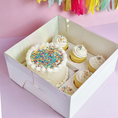 CAKE CRAFT | CLEAR LID | WHITE BENTO 5 HOLE CUPCAKE AND CAKE BOX